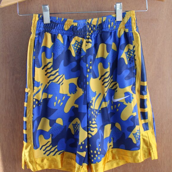 Nike Dri-FIT Boys Large Basketball Shorts Blue Yellow Camo Athletic Activewear - Picture 2 of 3